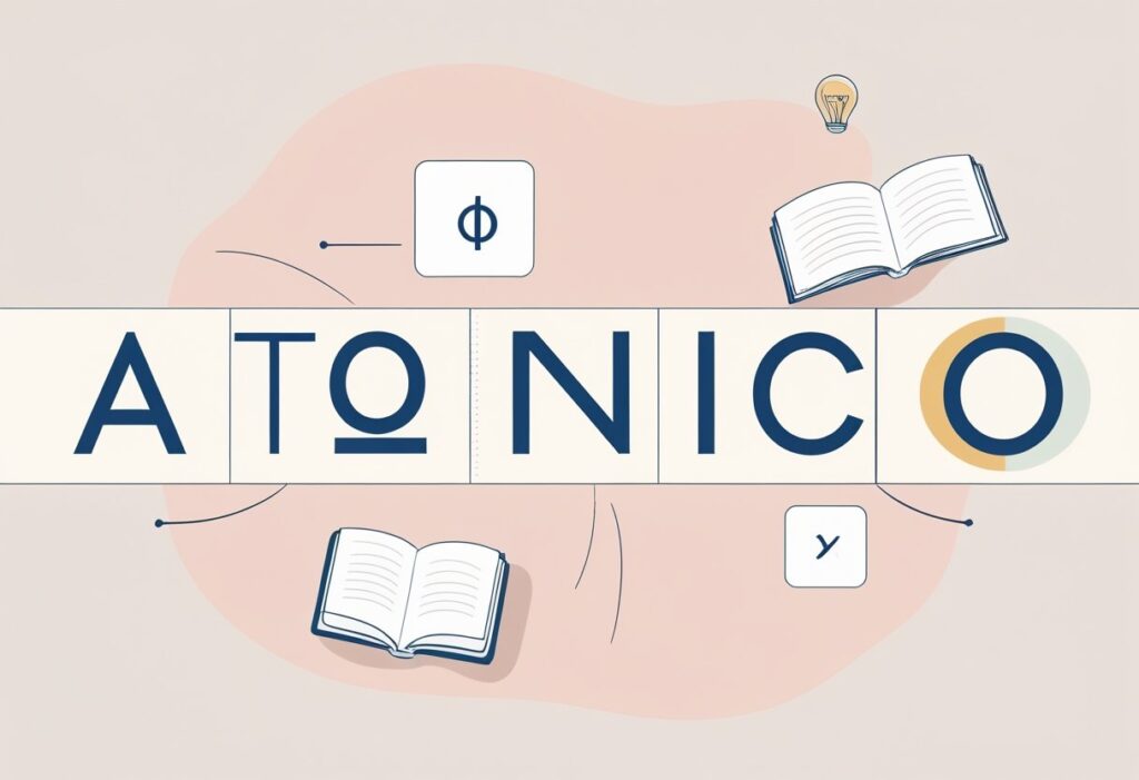 Ilustração de uma palavra de quatro letras com a sílaba tônica destacada por um acento e elementos visuais que indicam a ênfase na pronúncia.